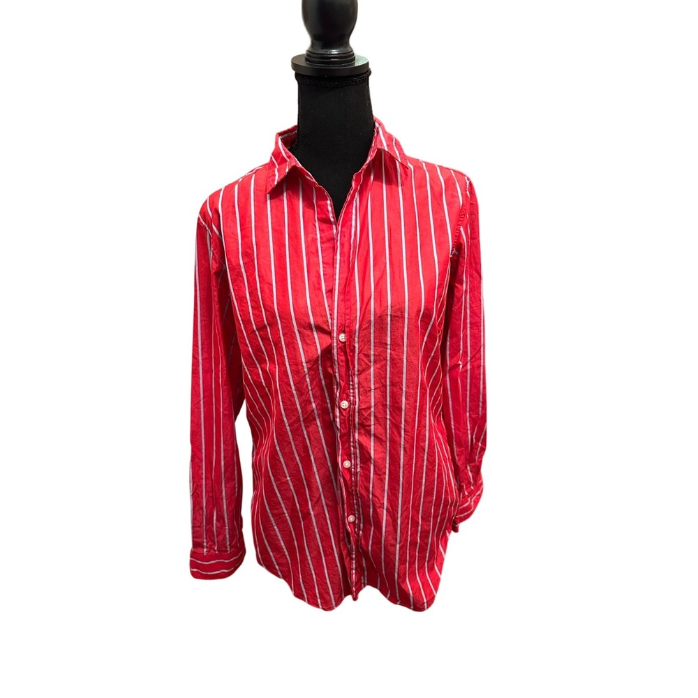 Frank & Eileen Frank Red White Striped Cotton Button Down Shirt Mens Medium